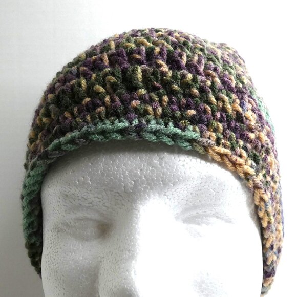 Forest Camo Baggy Beanie OS Camouflage Skull Cap Hat Handmade Crochet Knit - Picture 3 of 8